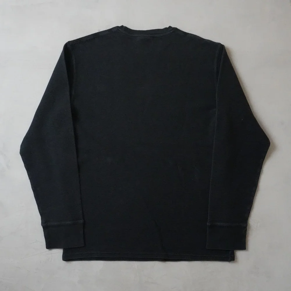 Polo Ralph Lauren Mens XL Black Waffle Knit Long Sleeve Sleepwear Shirt Red Pony